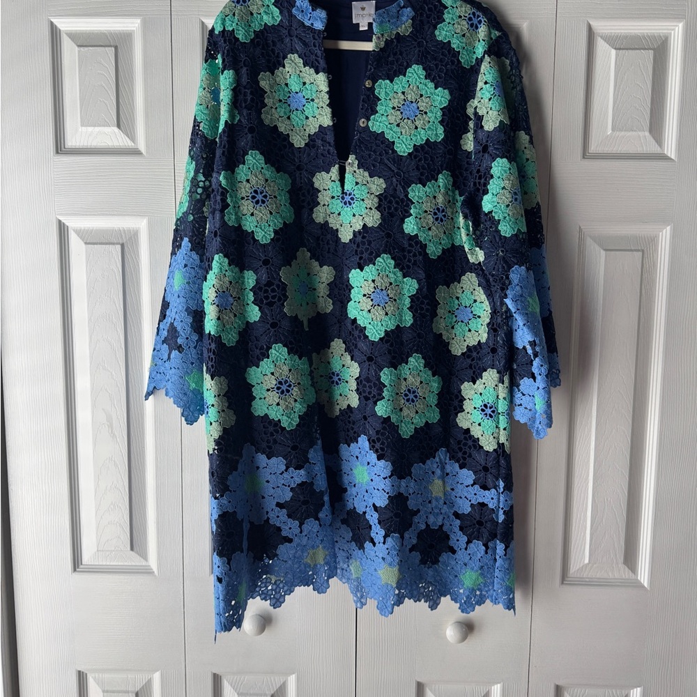 Floral Lace Mini Dress - Blue and Green